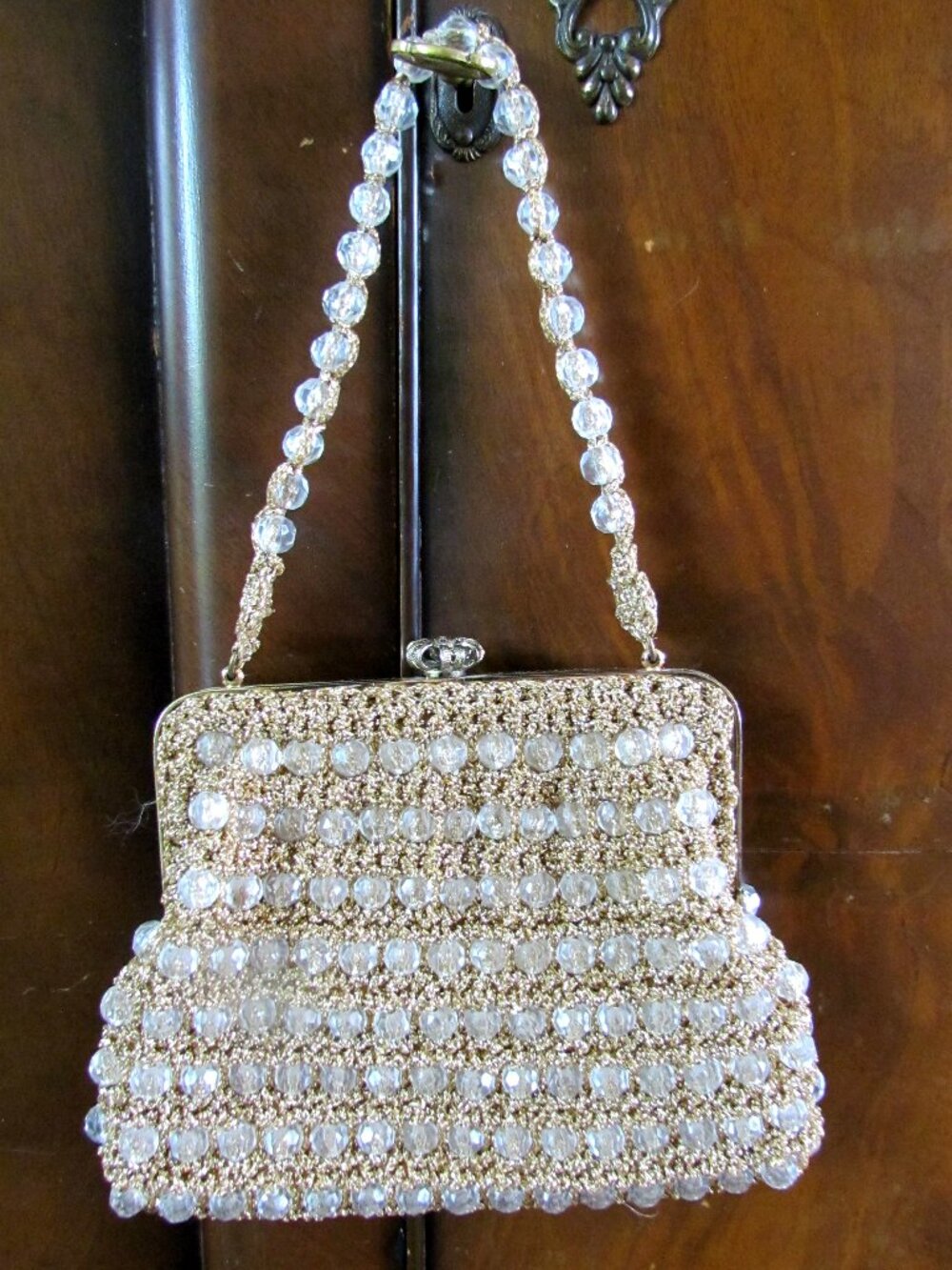 BEADED EVENING PURSE, 1940s -50s ELEGANT GLITTERY HANDLED BAG, BEAUTIFUL COND. - Picture 2 of 5